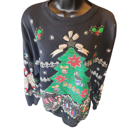 Holiday Time Christmas Sweatshirt Womens Large Ugly Xmas Sweater Tree Snowflakes - Picture 9 of 16
